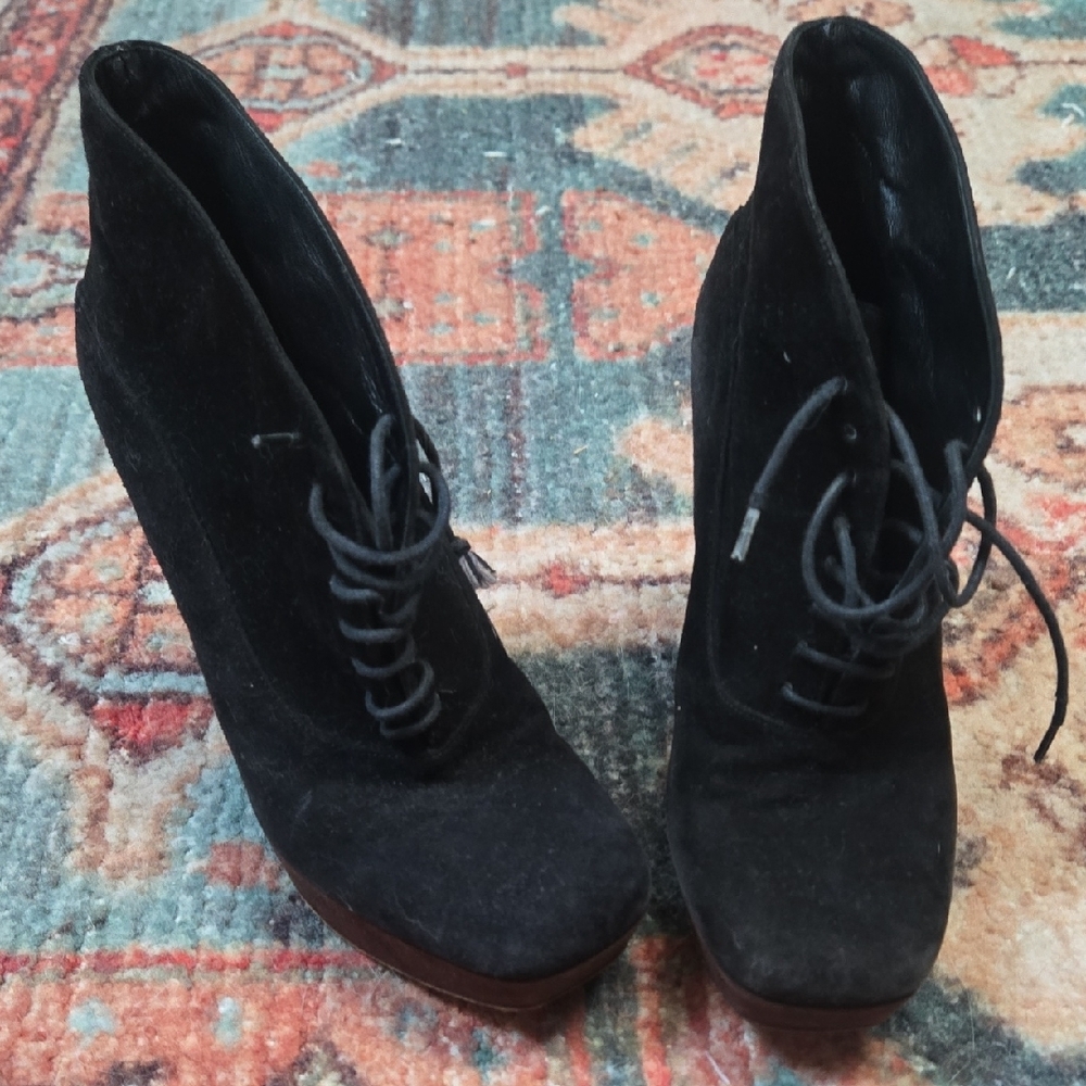 Prada Black Suede Lace-Up Platform Ankle Boots - Picture 5 of 9